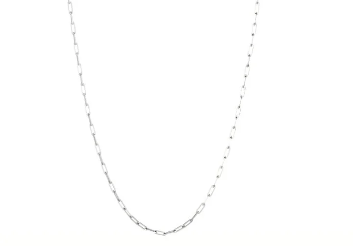 Paperclip Chain Necklace in 18K White Gold Filled