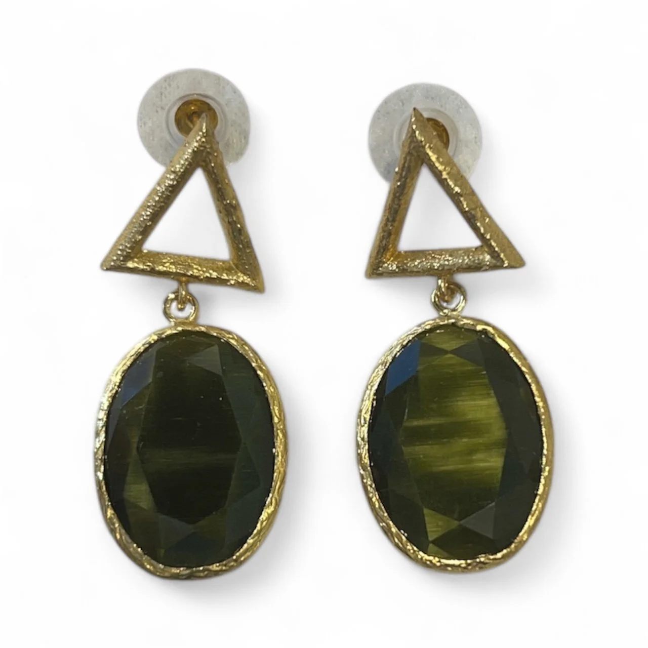 Triangle Green Catesye Earrings