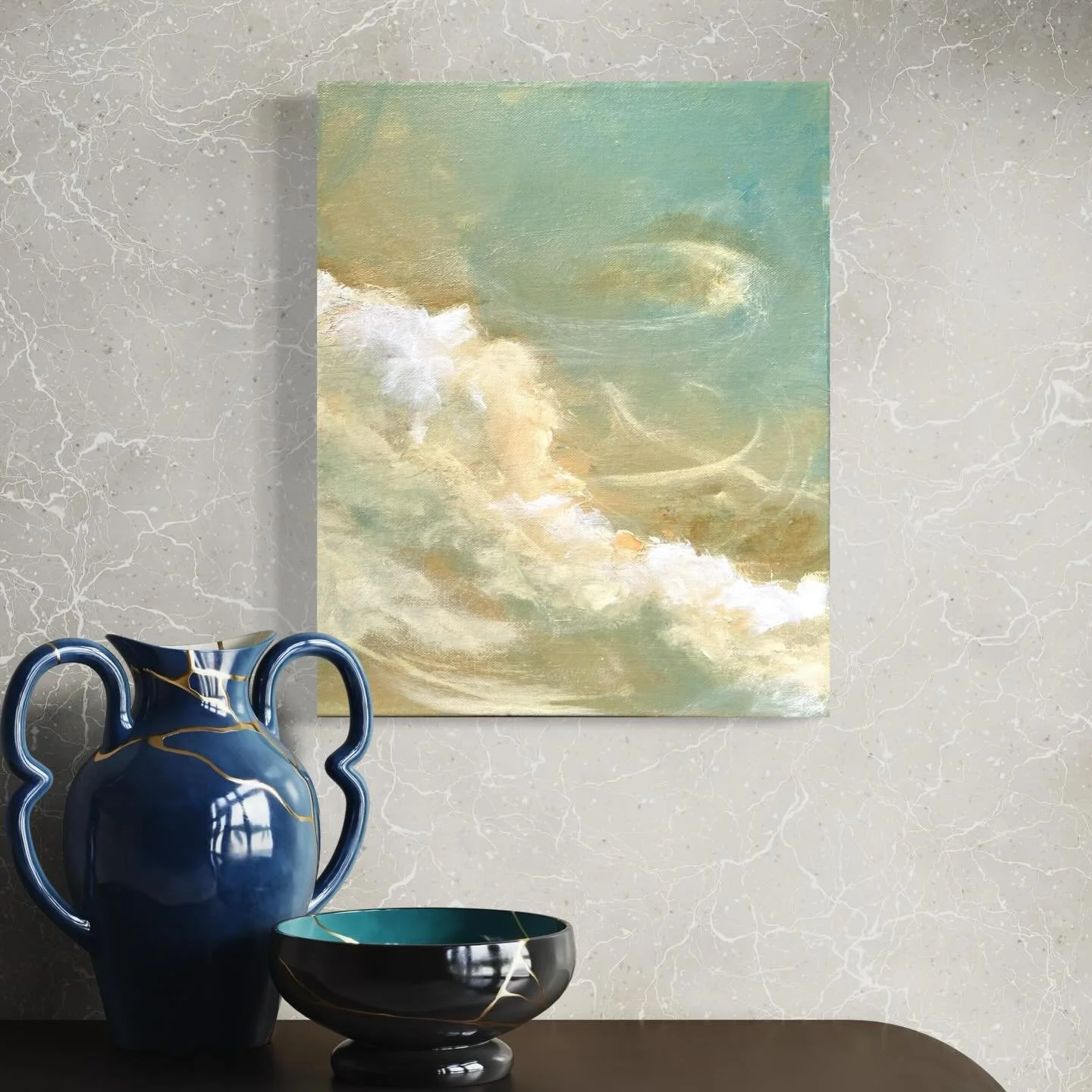 I think this little guy needs a big chunky gold gilded antique frame???

Where are we buying frames for art?!

#cloudscape #jazminetarastudio #abstractart