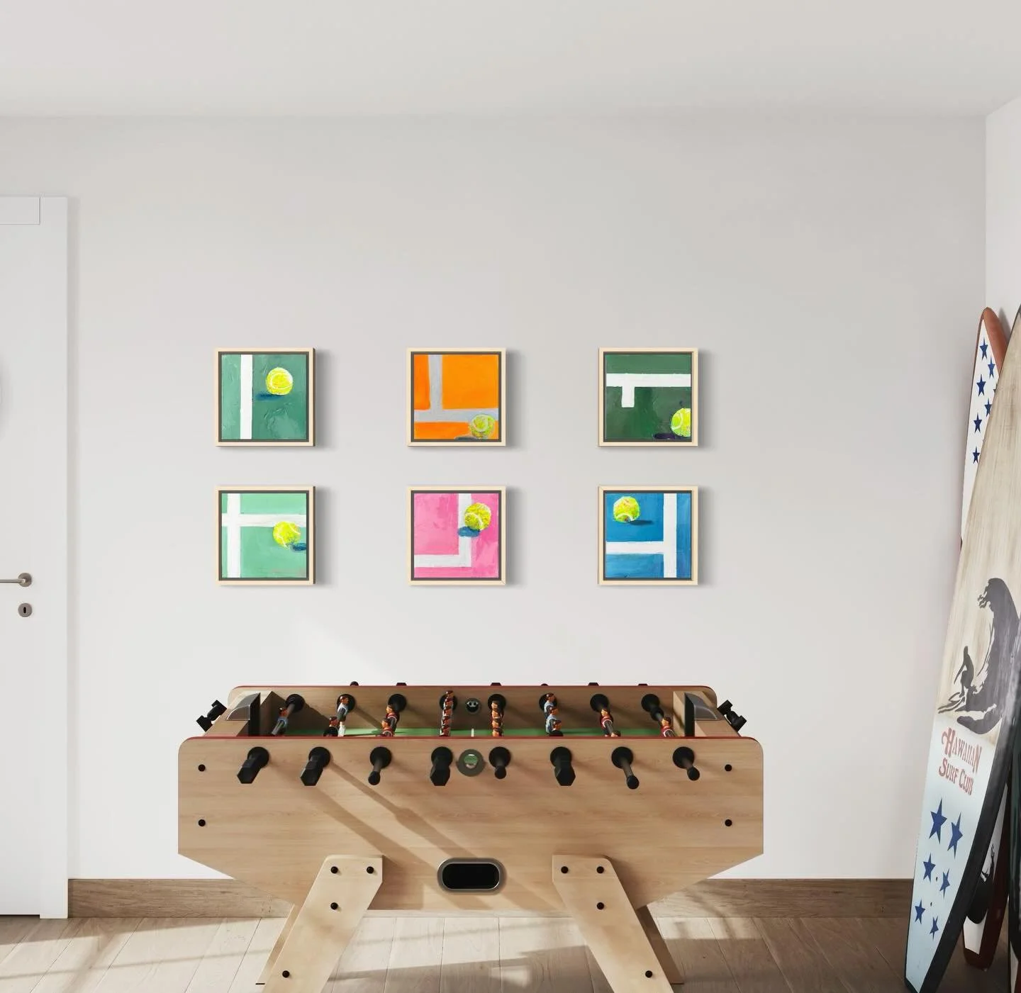 I love these little 6x6&rdquo; acrylic on wood tennis balls! So much color and so fun! Available as a set, smaller groups and other colors upon request! 

#jtstudio #tennisart #abstractartwork