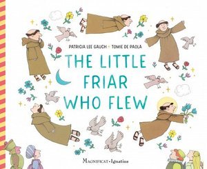 Several illustrations of a Friar fly around the white cover of this picture book. 