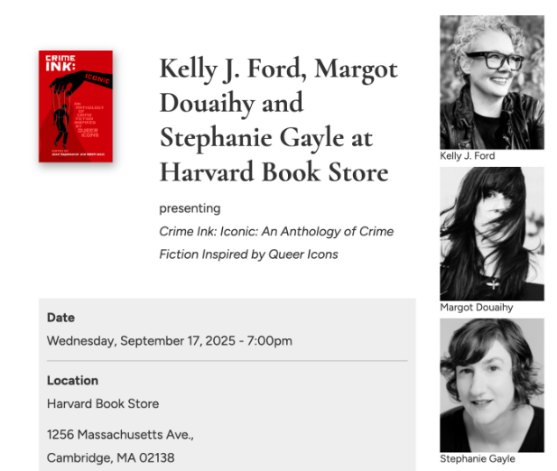 Kelly J. Ford, Margot Douaihy, and Stephanie Gayle at Harvard Book Store