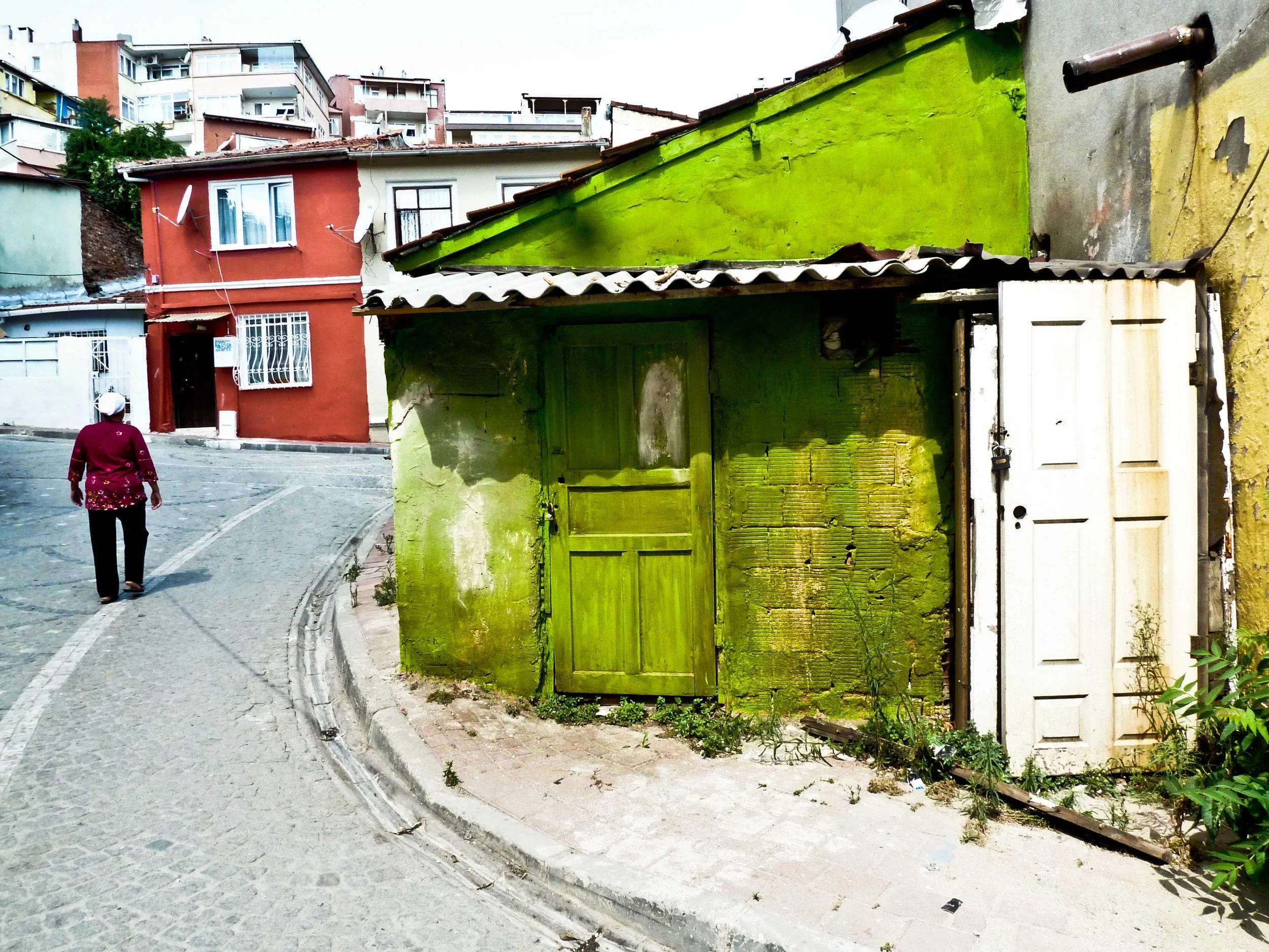 Street Scene with Lime Colored Building; Balat, Turkey