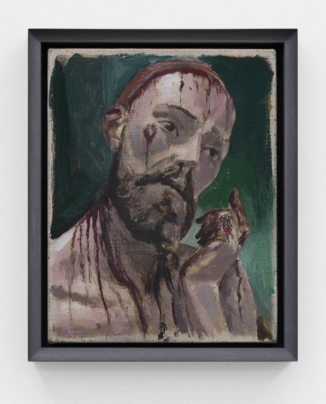  Jesus With the Teeth  2018  Distemper on canvas  9.5 x 7 inches  (24.13 x 17.78 cm)     