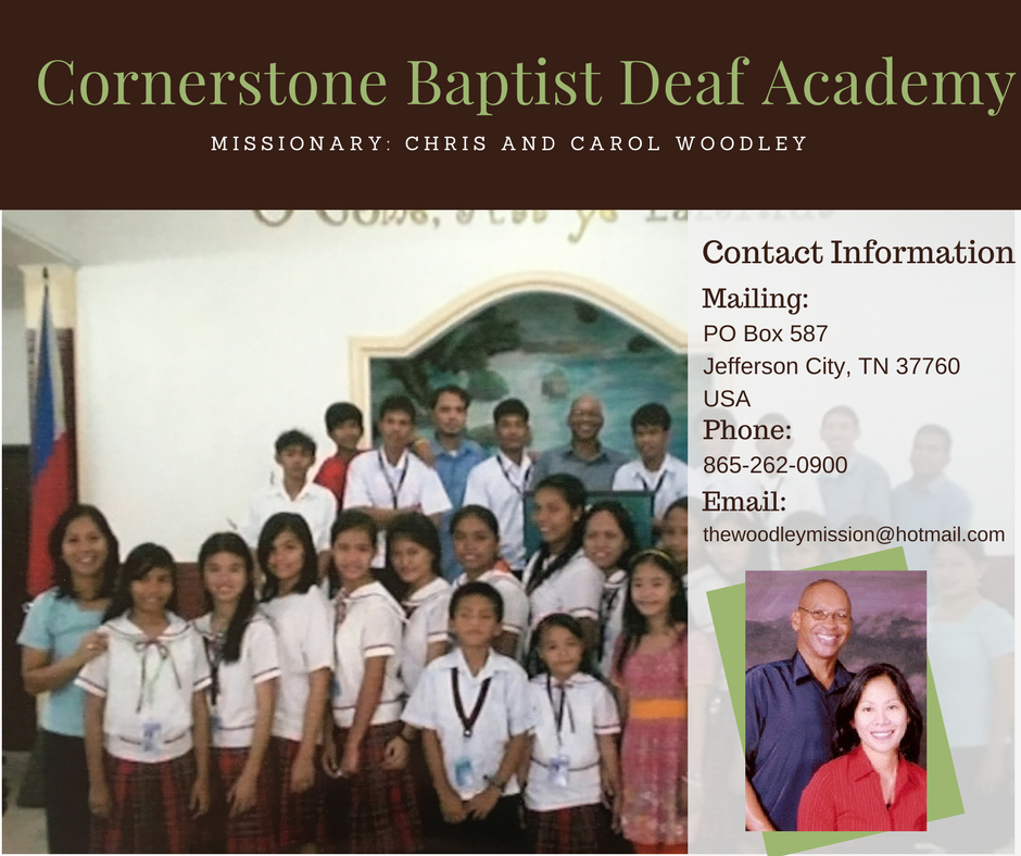 For more information about Corenerstone Baptist Deaf Academy email Carol Woodley or visit their website ! 