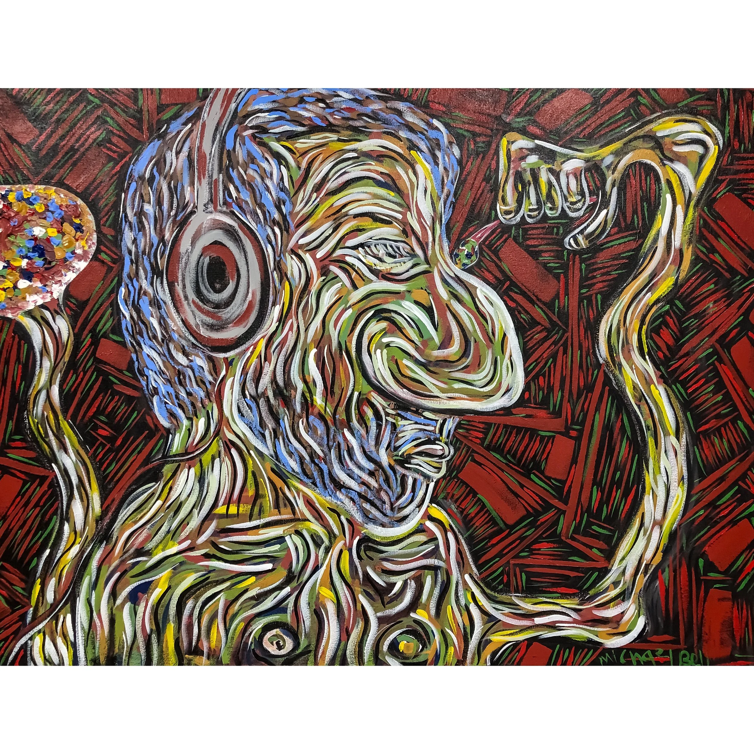 Free Painted Self Portrait, in progress - 30" by 40"