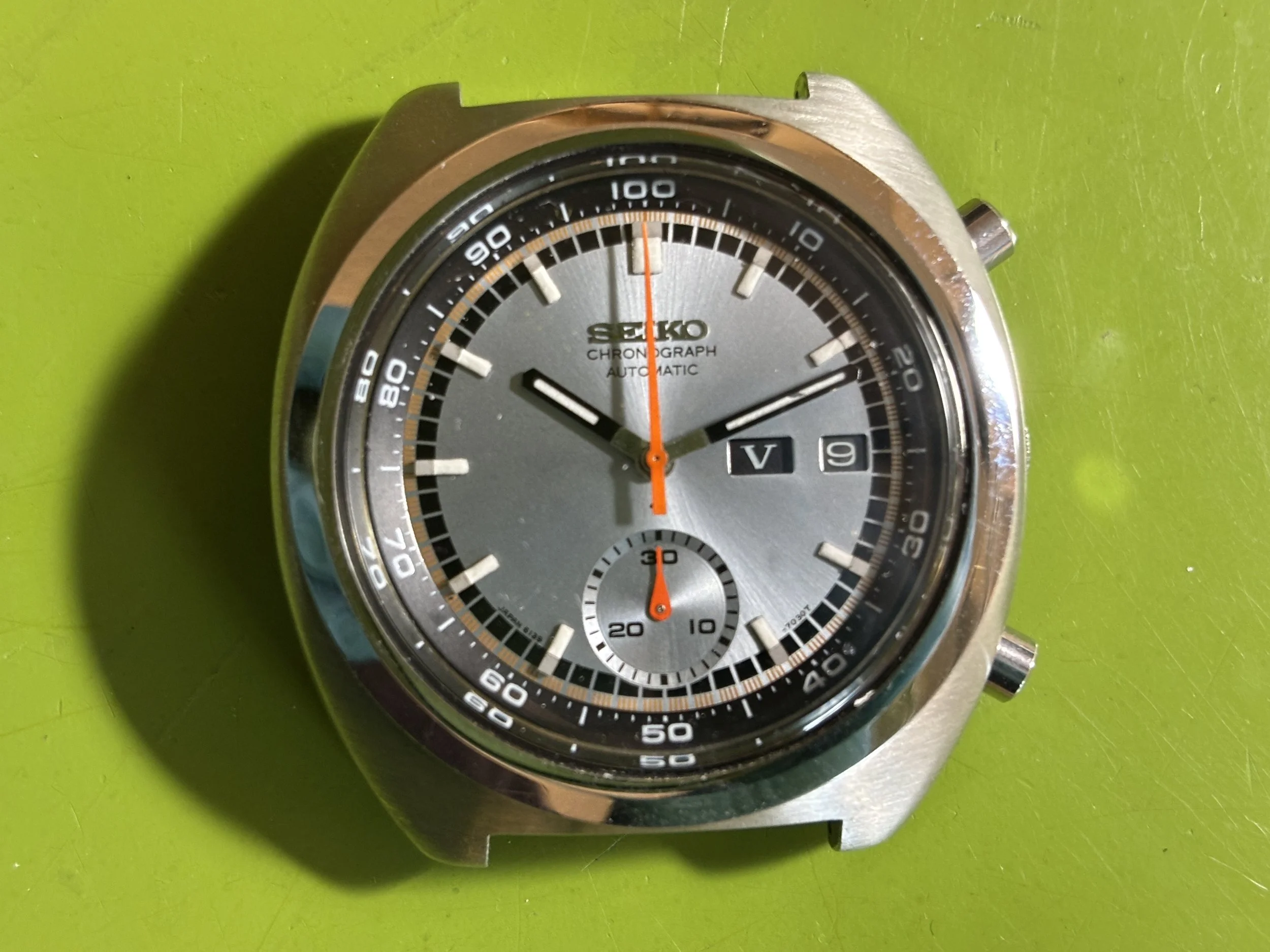 Seiko 6139-7002 Chronograph, unrestored, near mint, 10/76 - caseback sticker!