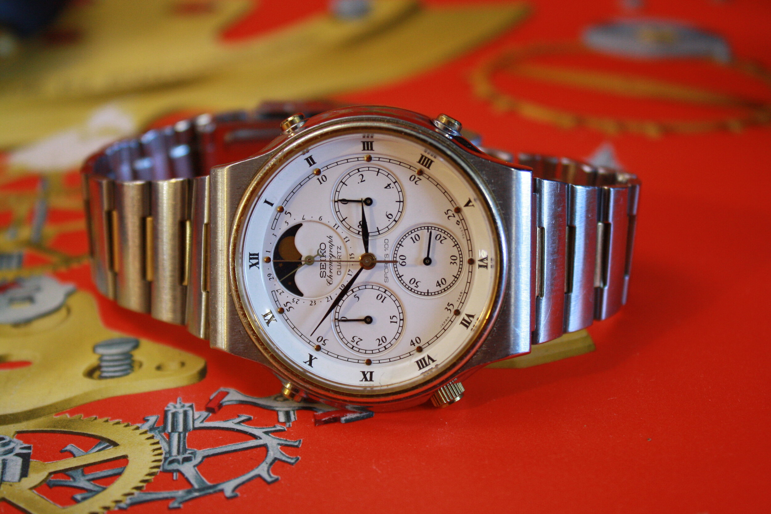 Seiko 7A48-7009 Moonphase Chronograph, All Original, Fully serviced, June  '85 — Klein Vintage Watch