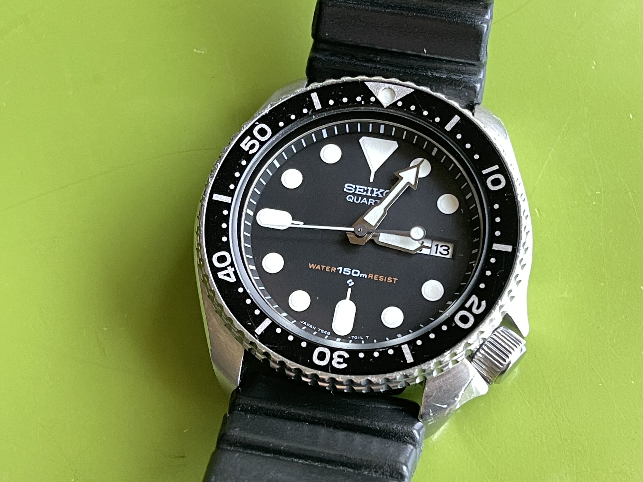 Seiko 7548-7000 JDM diver, Kanji / English, fully serviced, May '81, on  original A06BZ22 flat vent strap. — Klein Vintage Watch