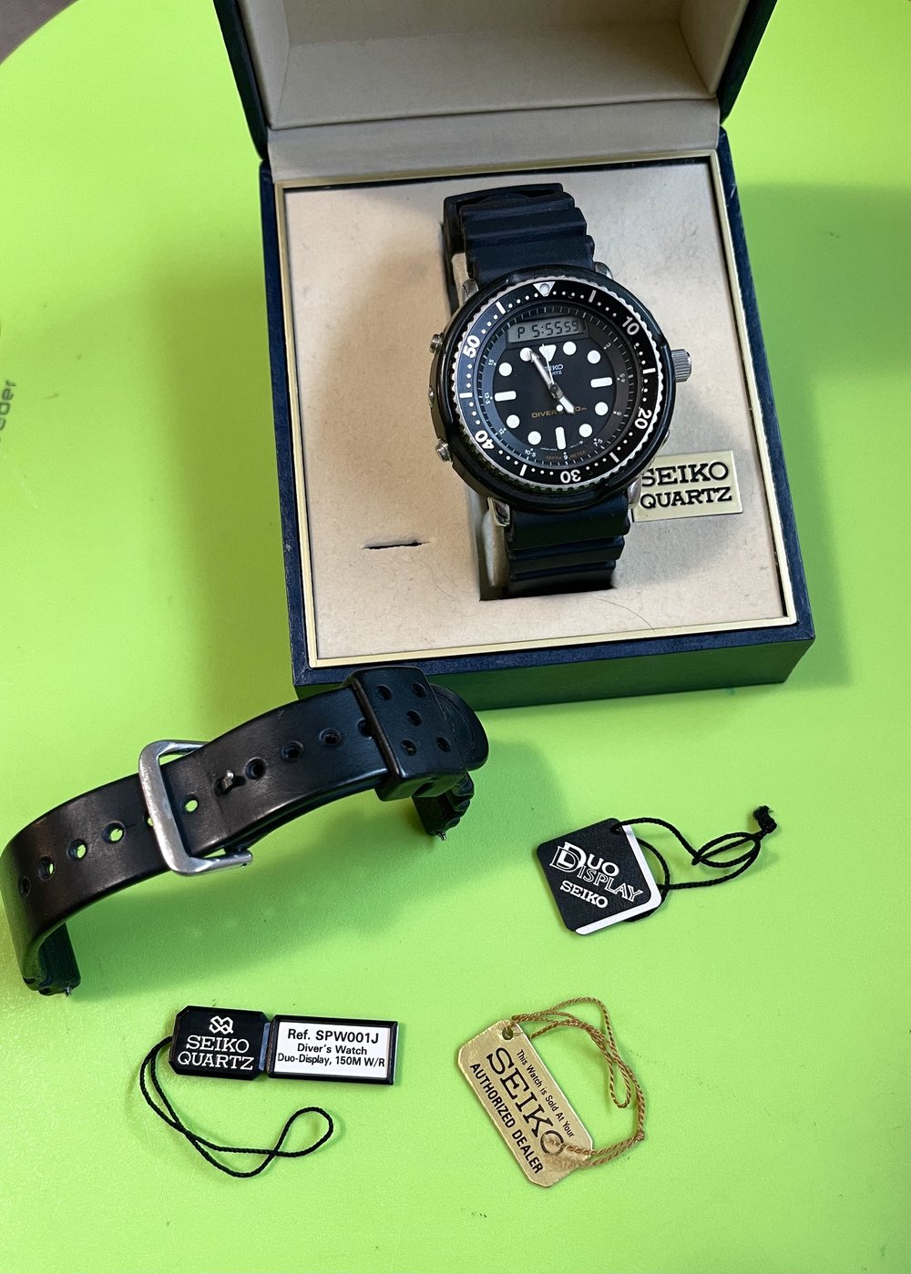 Seiko H558-5009 “Arnie” with box, tags, original and a modern JDM Seiko  DAL1BP from July 1987 — Klein Vintage Watch