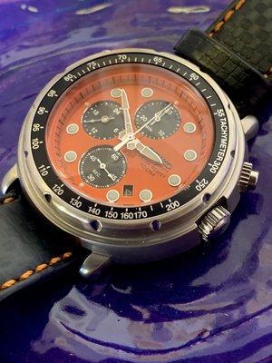 Seiko Y187-7A30 'Italian Tuna' orange w/ black subdials. Fully