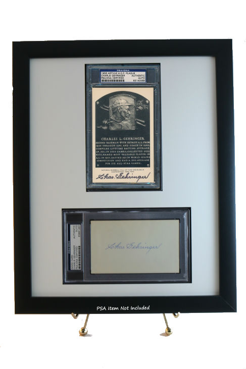 psa/dna hof postcard & psa/dna slabbed autograph combo framed display