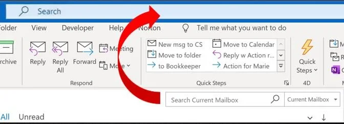 Outlook's new search location