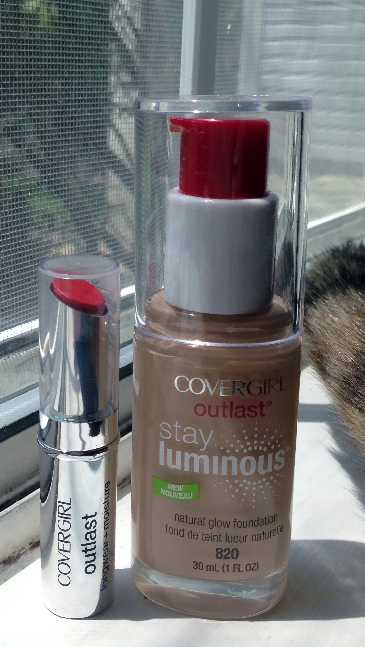 COVERGIRL Outlast Lipstick & Stay Luminous Foundation (with a Lunker tail on the side)