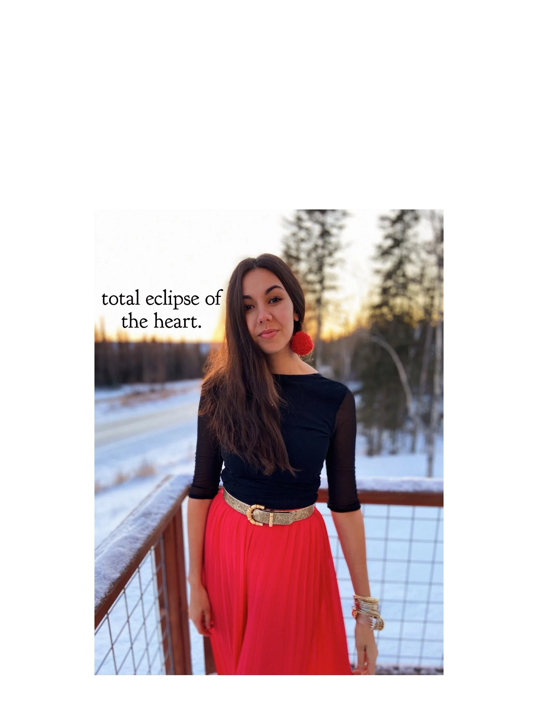 Total Eclipse of the Heart.  Solar Eclipse:  occurs when a portion of the Earth is engulfed in a shadow cast by the Moon which fully or partially blocks sunlight.   In this situation, I was Earth and he was the moon. And when he left me,