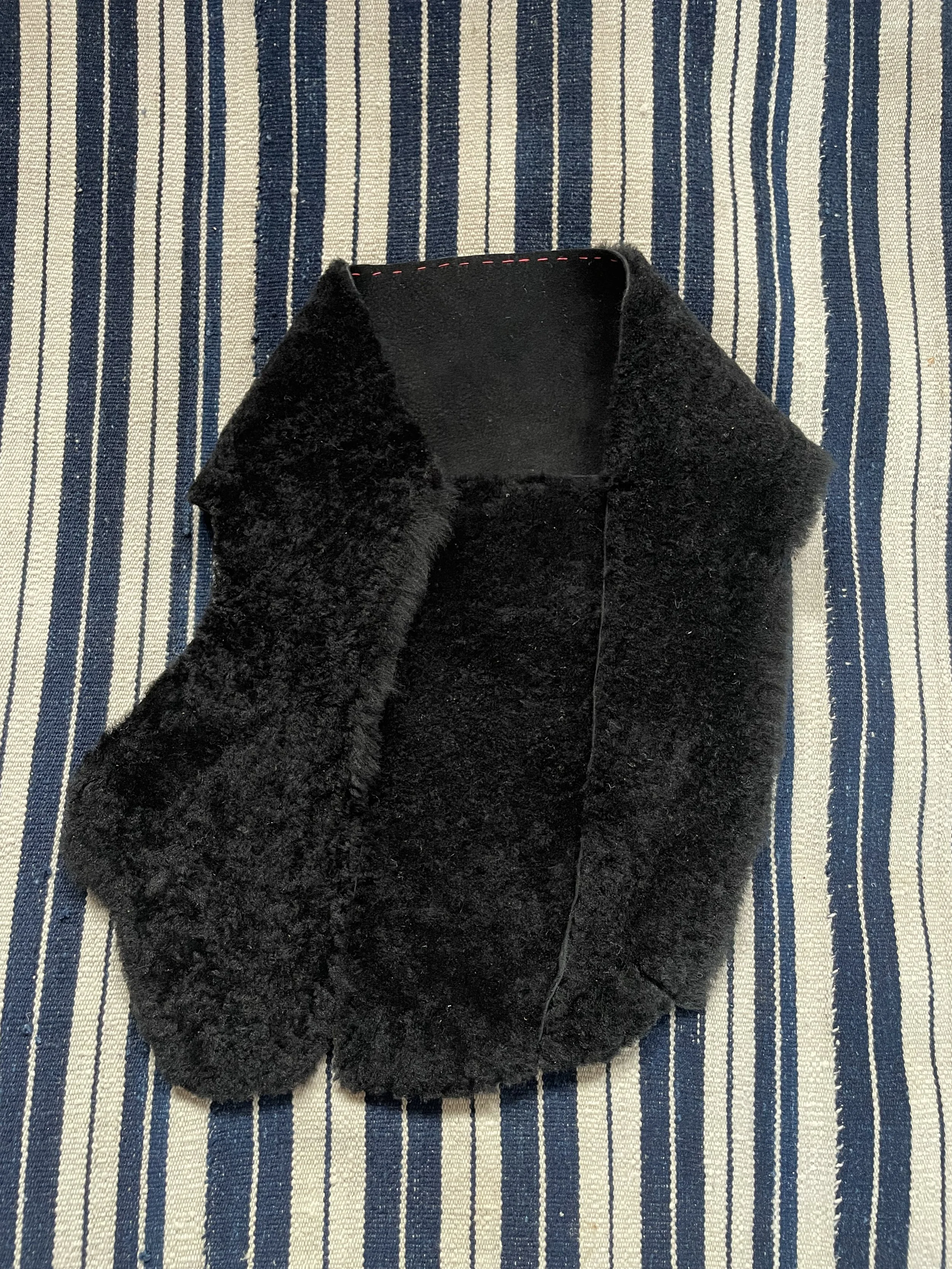 One-of-a-kind Hand Stitched Shearling Collar - Black No. 4