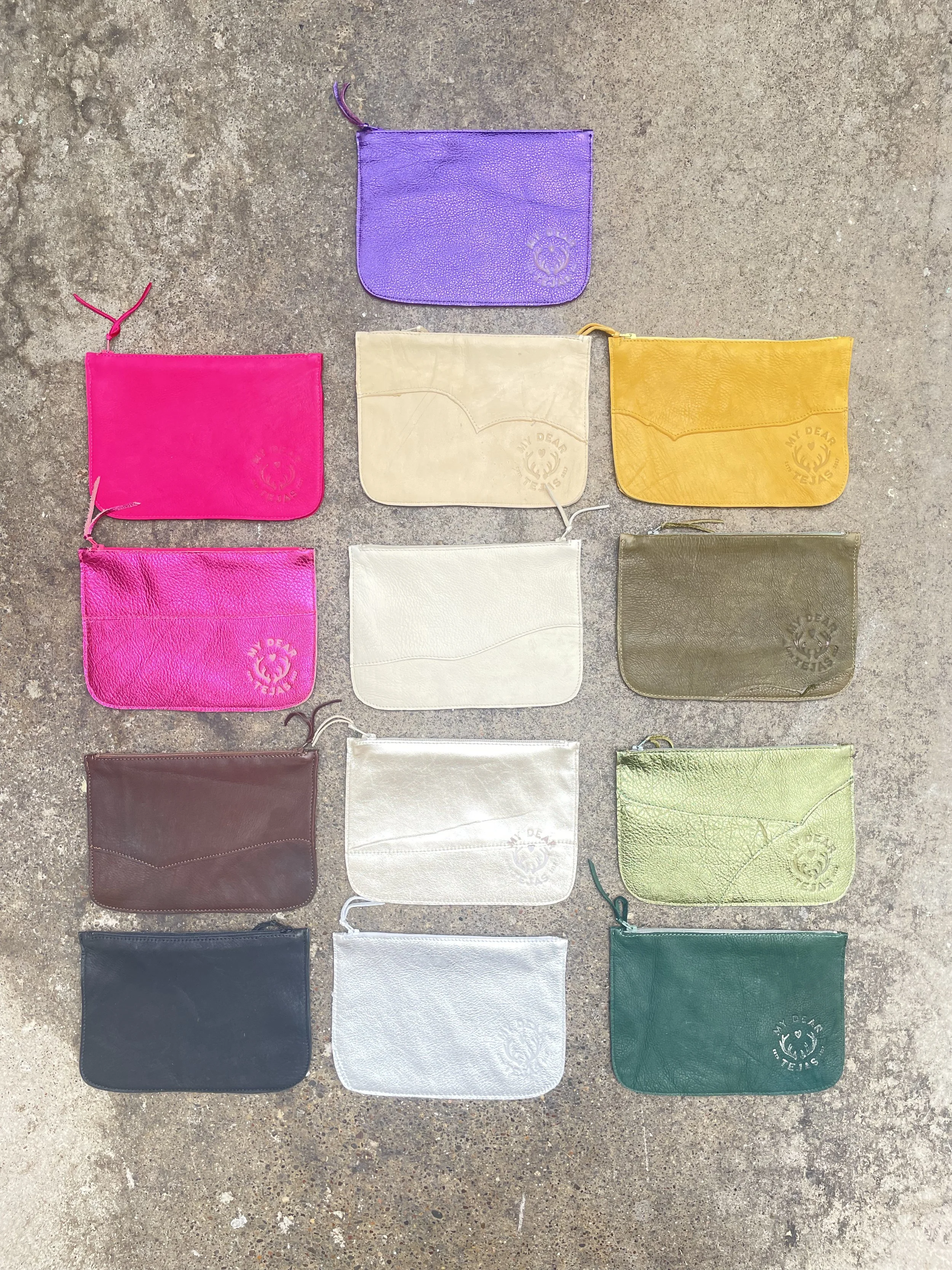 Austin - Patched Deerskin Zip Pouch with My Dear Tejas logo - Medium