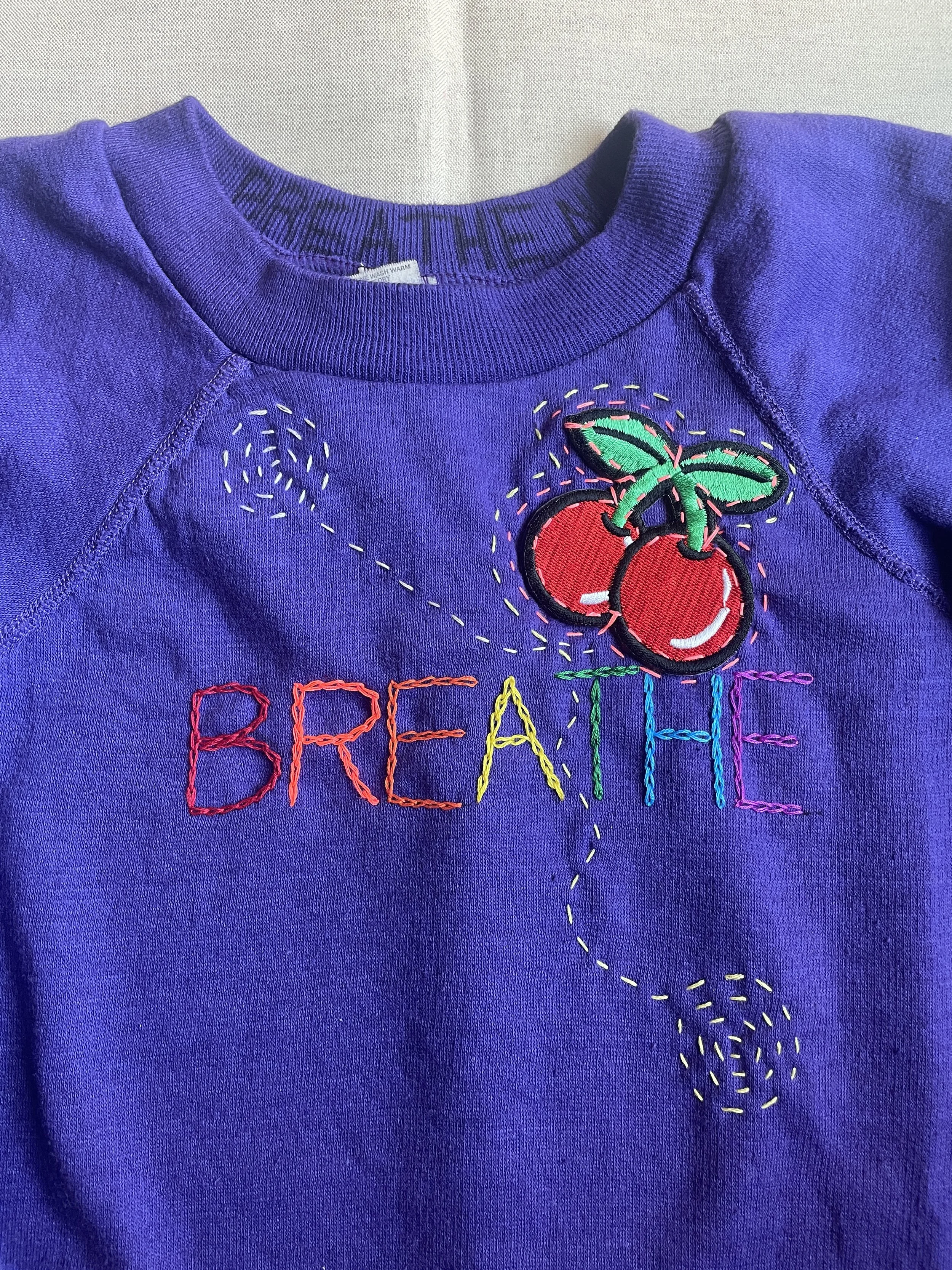 “Breathe” No. 87 - Hand Embroidered Sweatshirt - Grape - S
