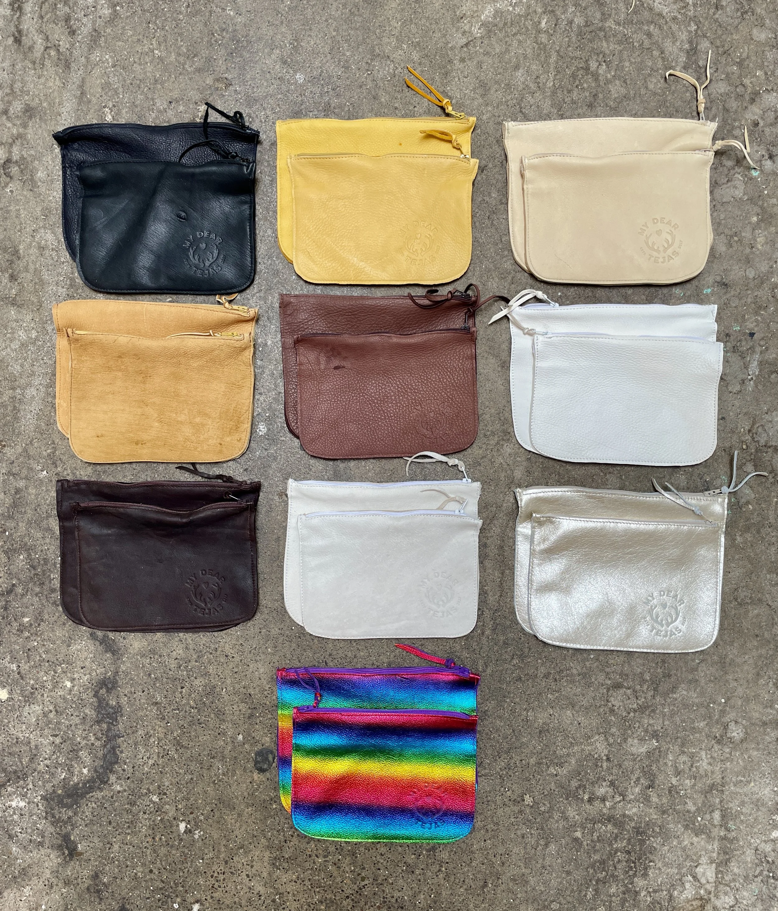 Austin - Patched Deerskin Zip Pouch with My Dear Tejas logo