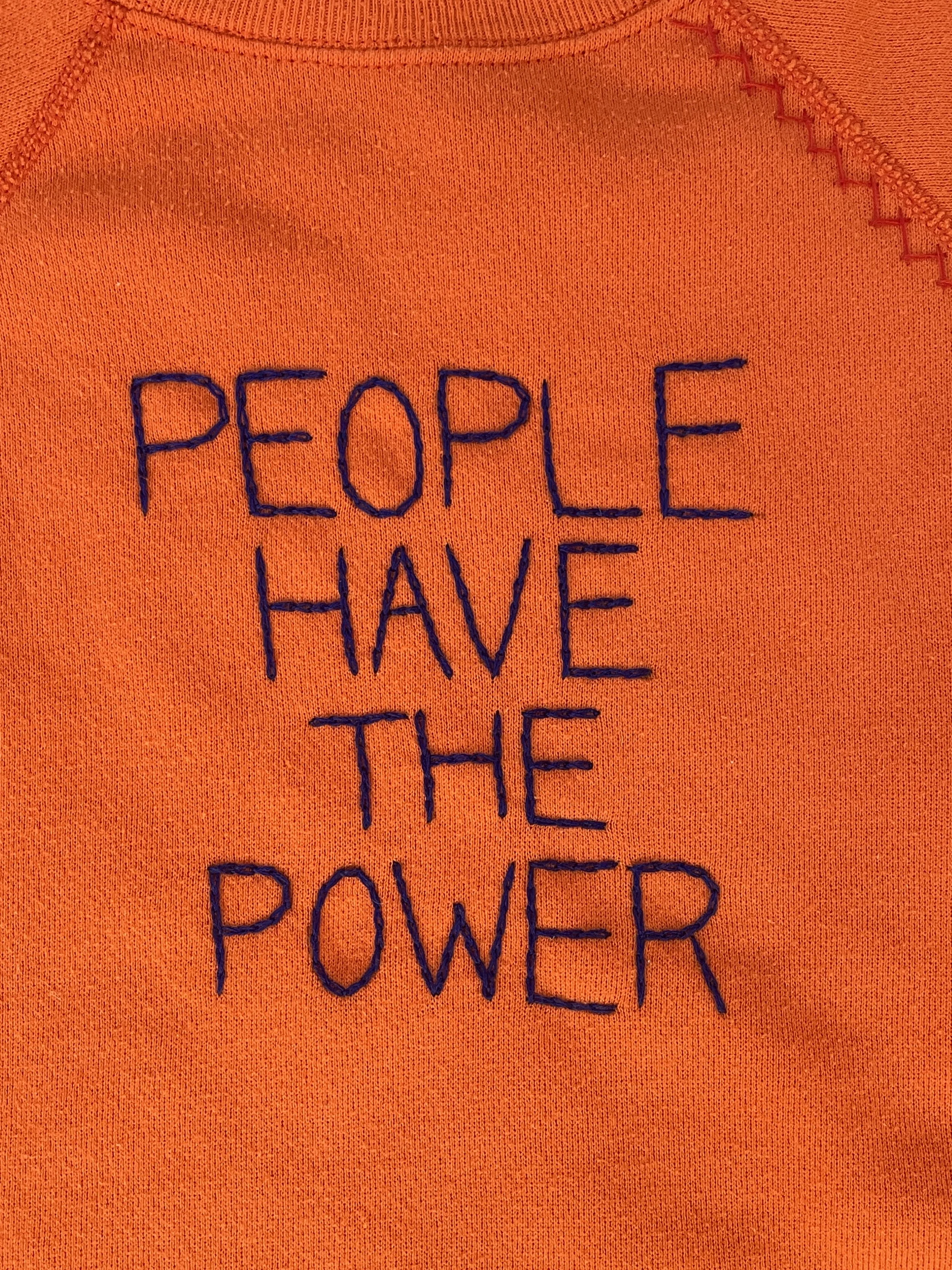 “People Have The Power” No. 113 - Hand Embroidered Sweatshirt -  Orange - M