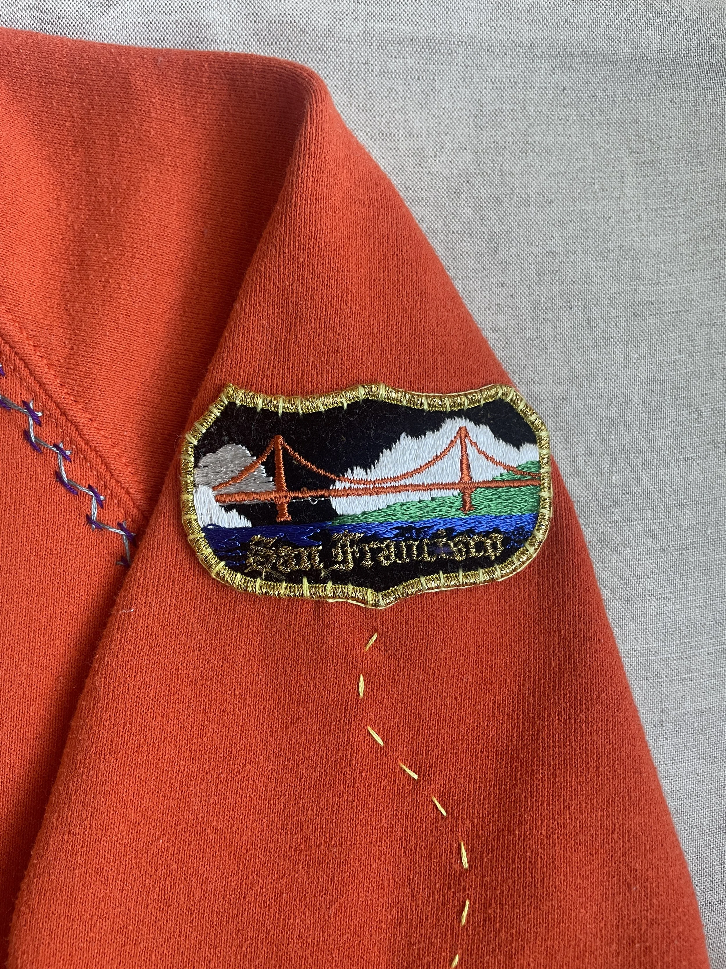 “Breathe” No. 88 - Hand Embroidered Sweatshirt - Orange - L