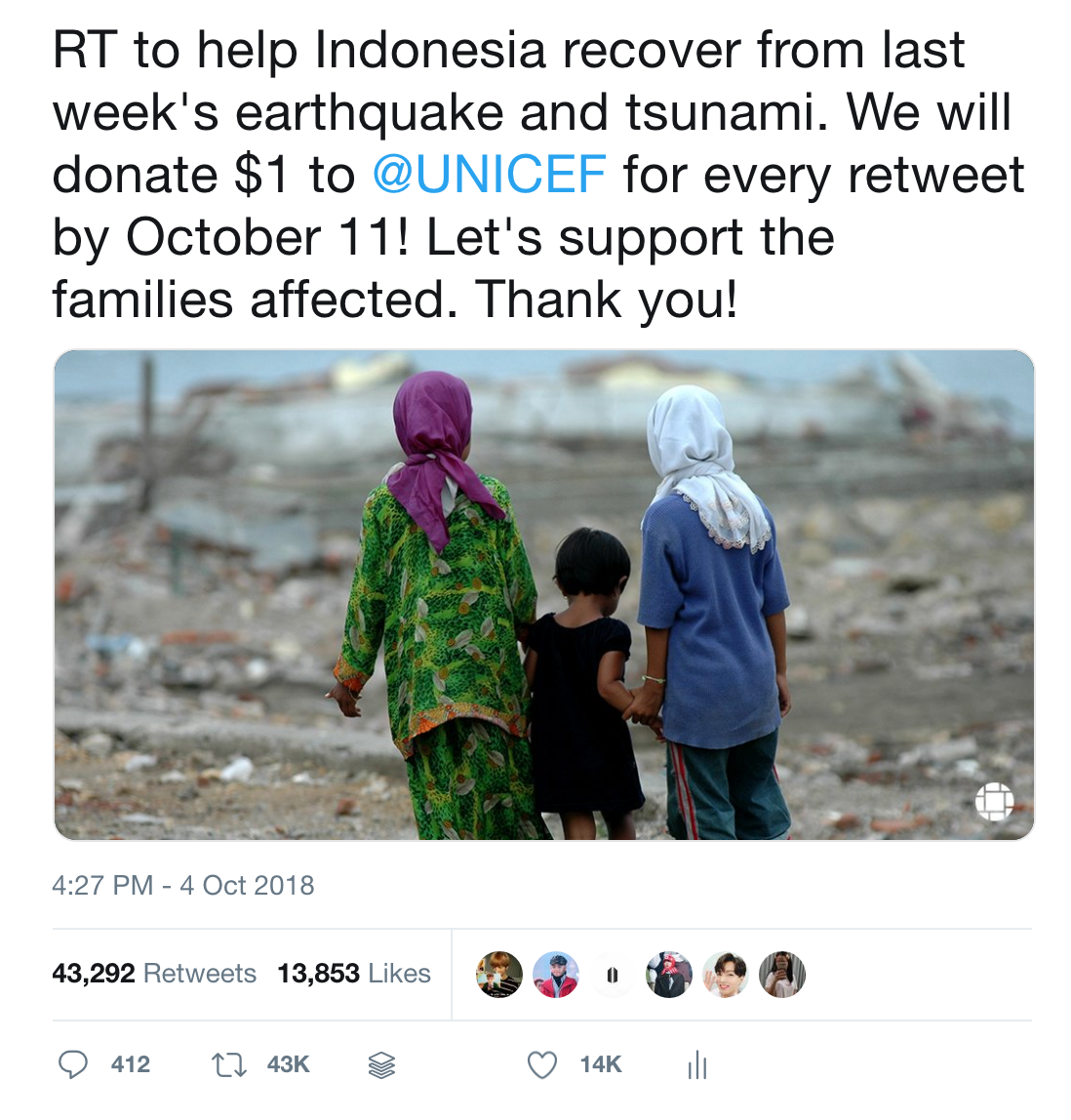 Brightwell Indonesia tsunami relief UNICEF campaign 2018