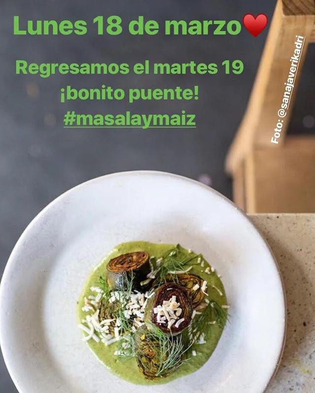 Cerramos este lunes 18 de marzo. Regresamos a servicio normal el martes 19 ¡bonito puente! #masalaymaiz