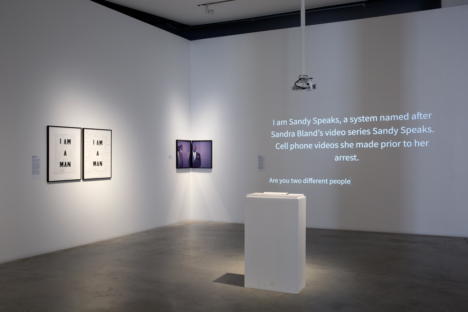 Sandy Speaks, 2017 AI chat platform, installation view ( Memory is a Tough Place, Anna-Maria and Stephen Kellen Gallery, NY)