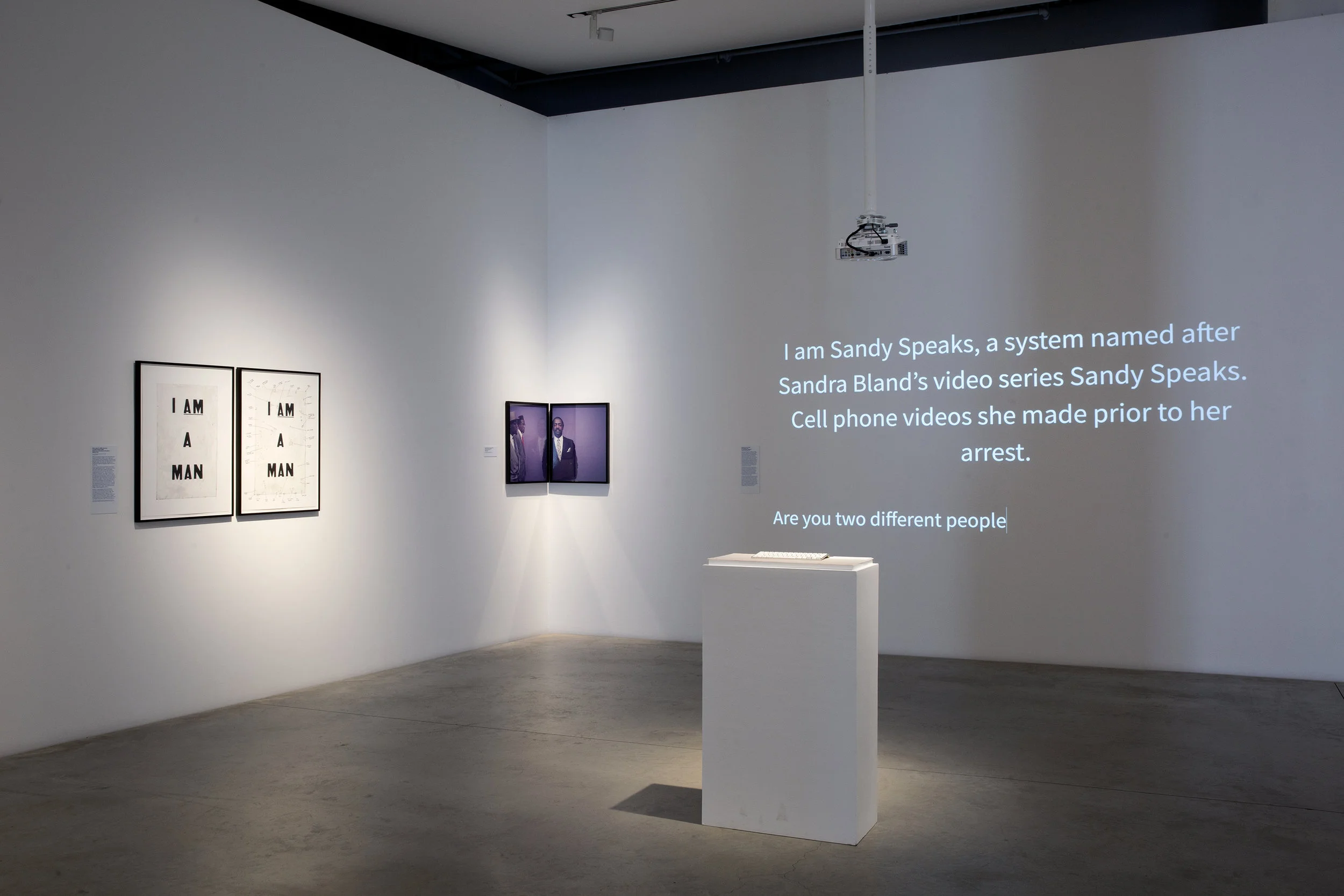 Sandy Speaks, 2017 AI chat platform, installation view ( Memory is a Tough Place, Anna-Maria and Stephen Kellen Gallery, NY)