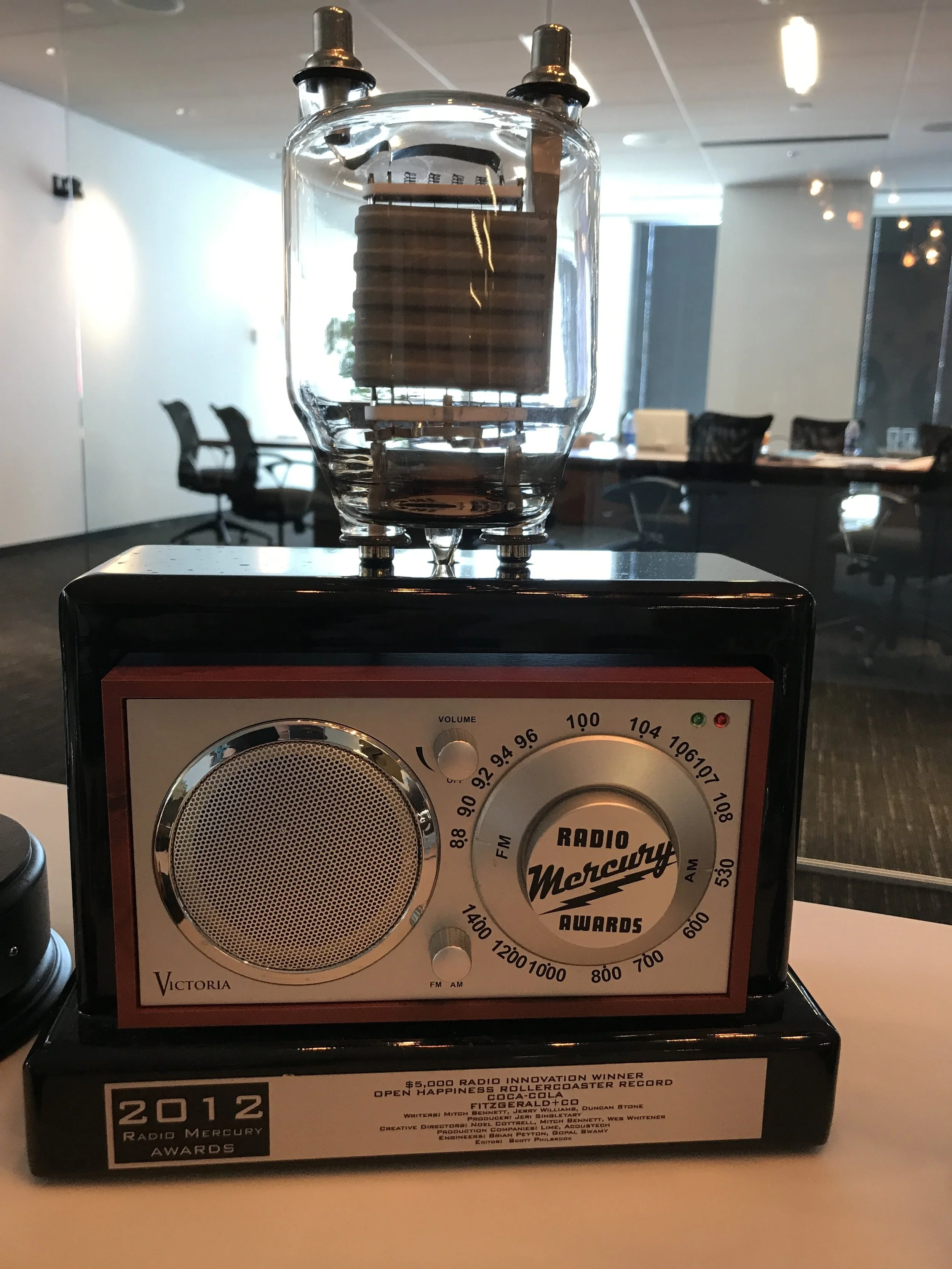  This is the only award that comes with a built in radio. 