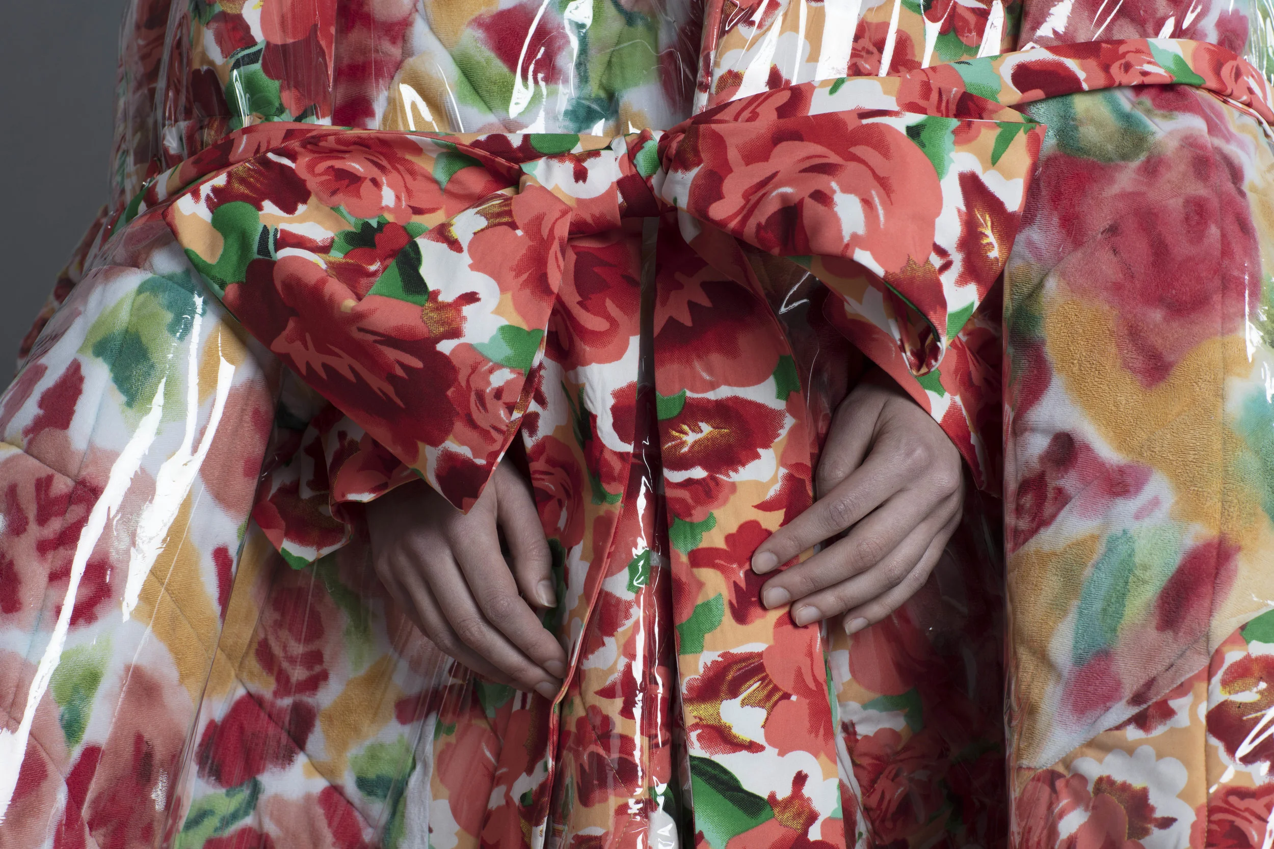 quilted silk floral print and hand painted velvet floral 