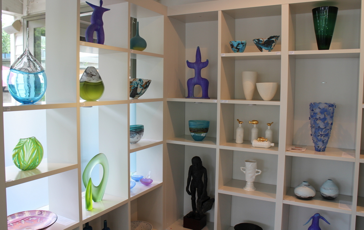 Beautiful blue and green tones in glass and ceramic. 