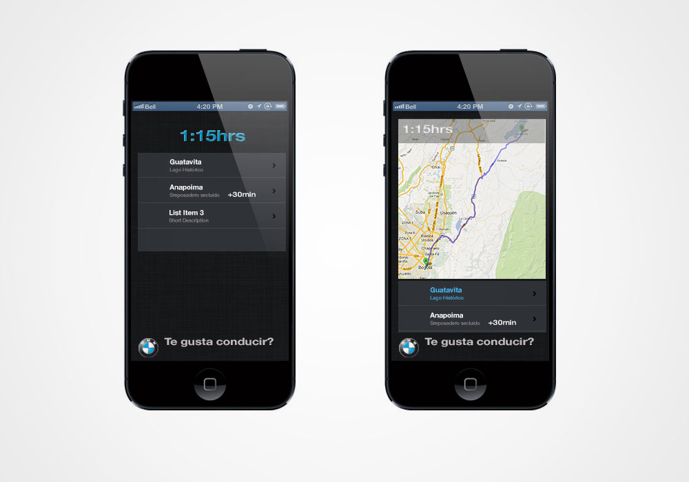 Using the phone’s technology, the application will offer interesting destinations that match your desired driving time.