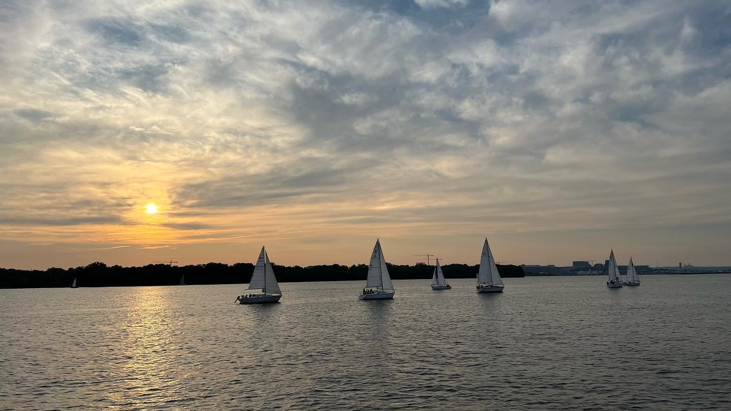 Respectfully passing the sailboats while on charter through Alexandria Virginia, northbound toward the US Capitol.