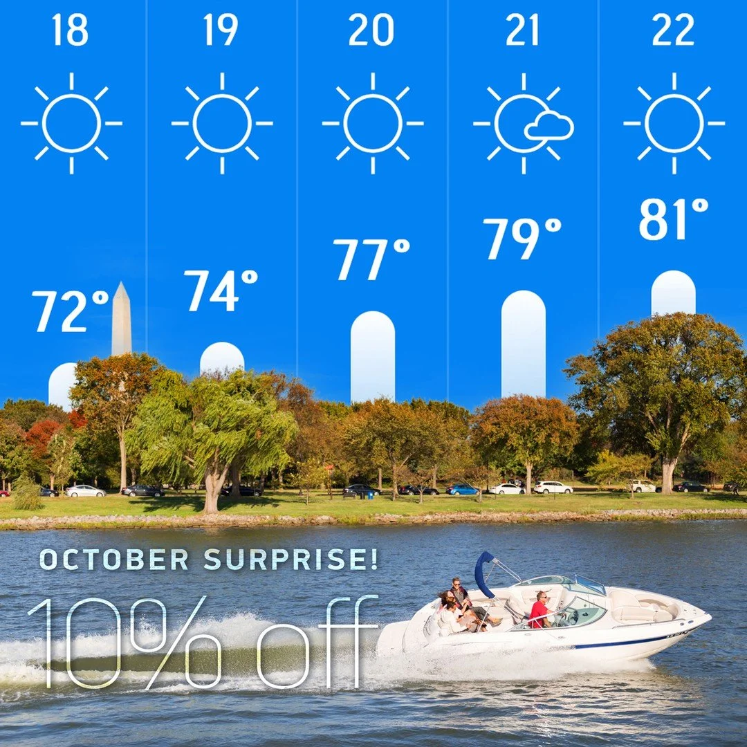 @followers: The &ldquo;October Surprise&ldquo; has finally arrived... 10% off this month, and just in time for some fabulous boating weather.
.
Use code *OCT10* at checkout, or give us a call: 888-634.3335
.
.
.
.
#OctoberSurprise #fallboating #fallb