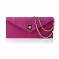 Python Leather Clutch Hot Pink