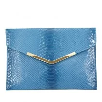 Flirt Leather Clutch Snake Blue