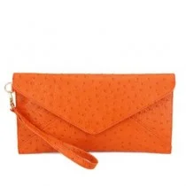 Ostrich Party Leather Clutch Orange