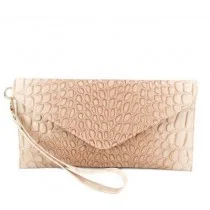 Croc Party Leather Clutch Nude