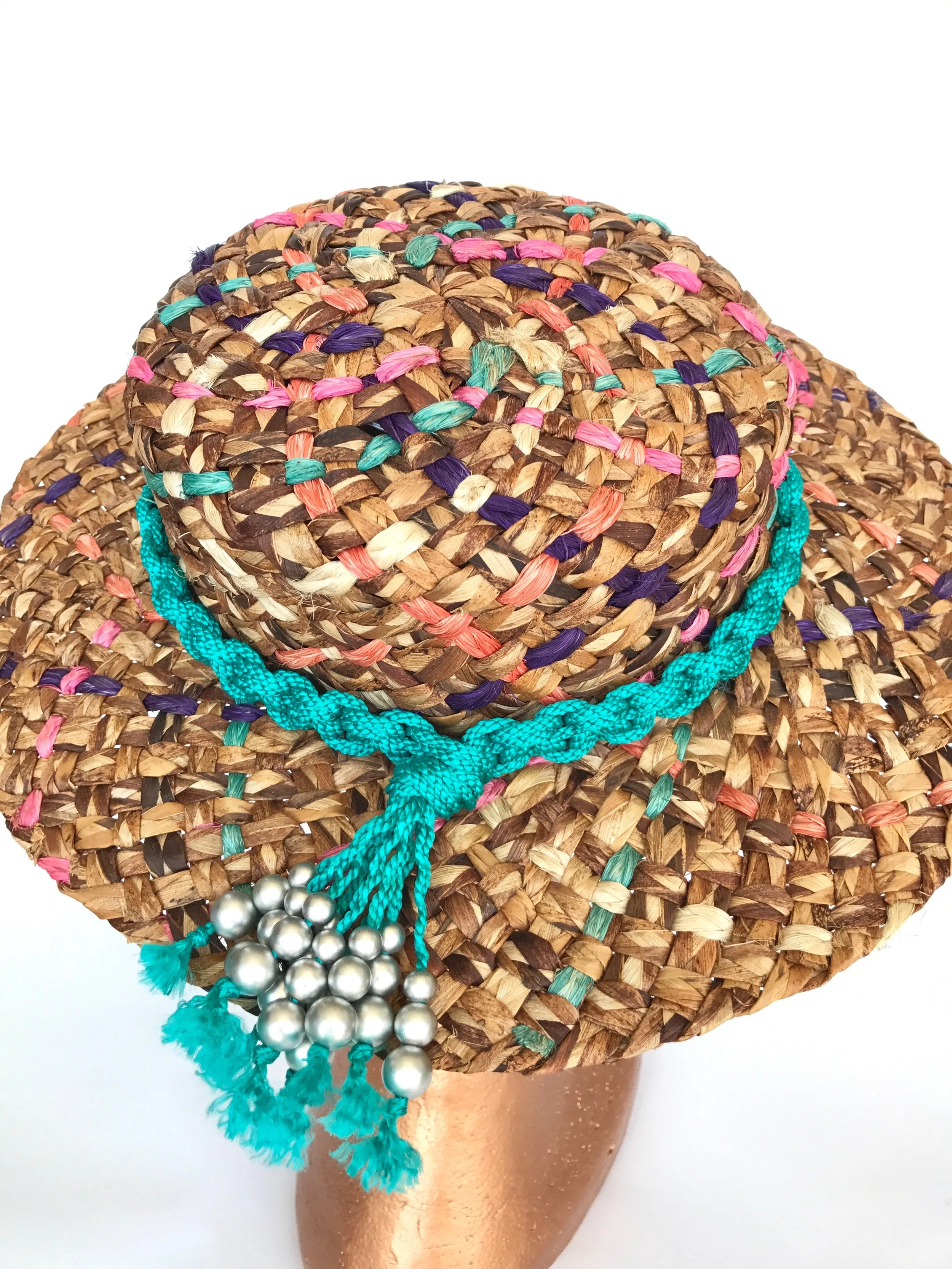 Teal Tassel Resort Boater by Edwina Woods Millinery