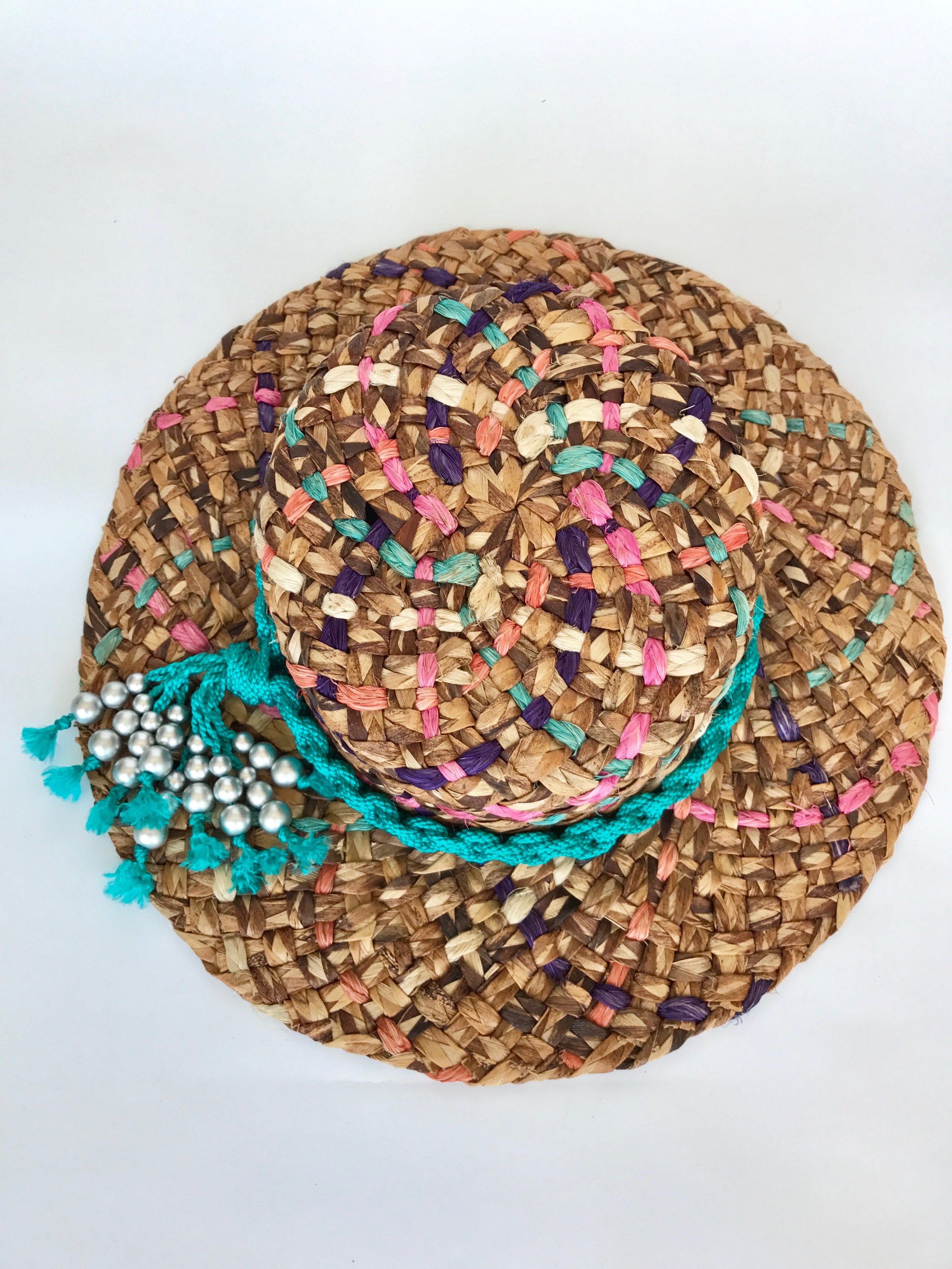 Teal Tassel Resort Boater by Edwina Woods Millinery