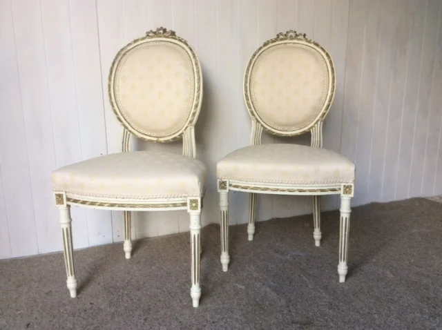 Pair Of French Style Painted Bedroom Chairs 