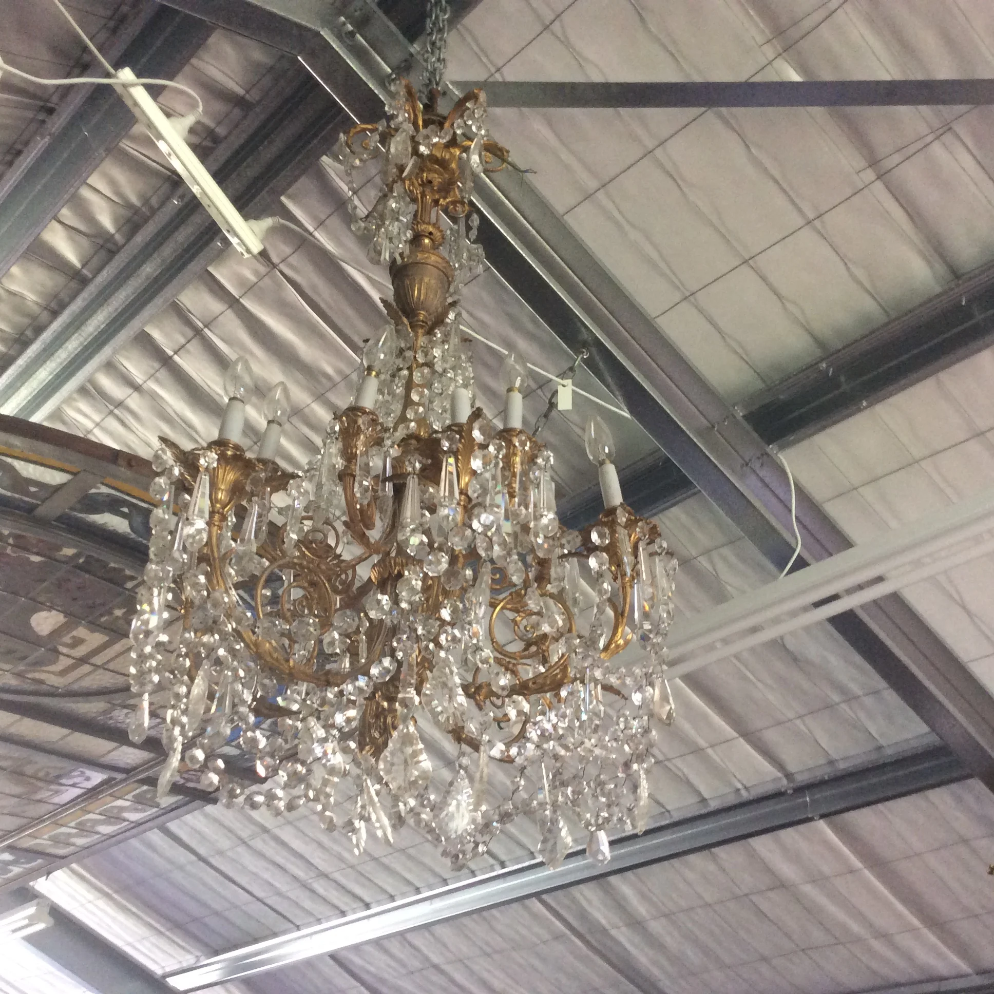 Gilded bronze and crystal Italian chandelier.