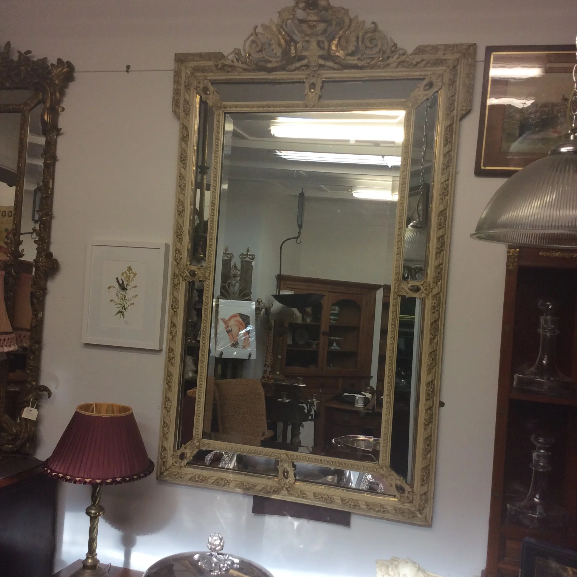 French 1890's insert bevelled glass, paint over gilt