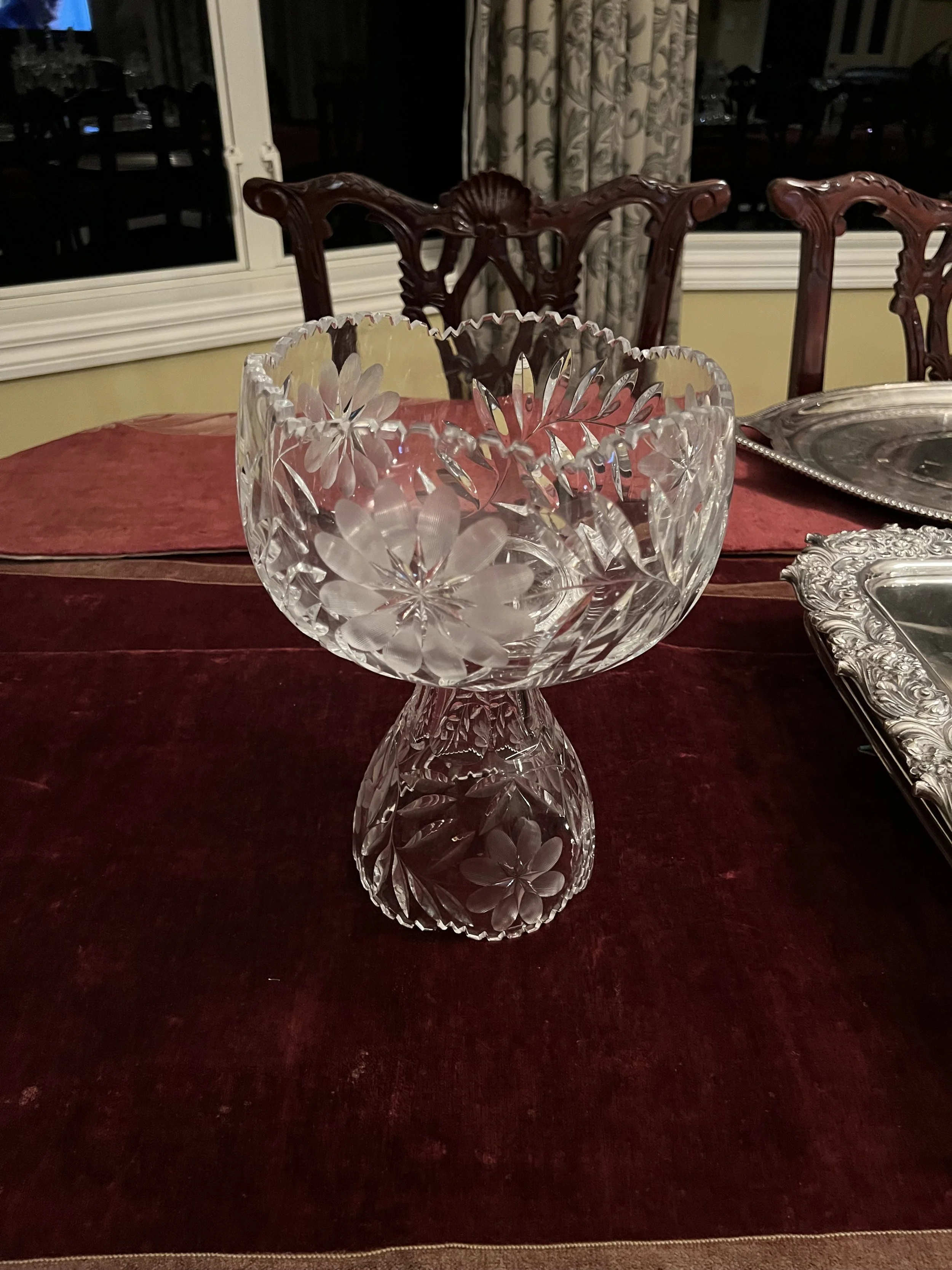 Cut crystal two piece bowl.