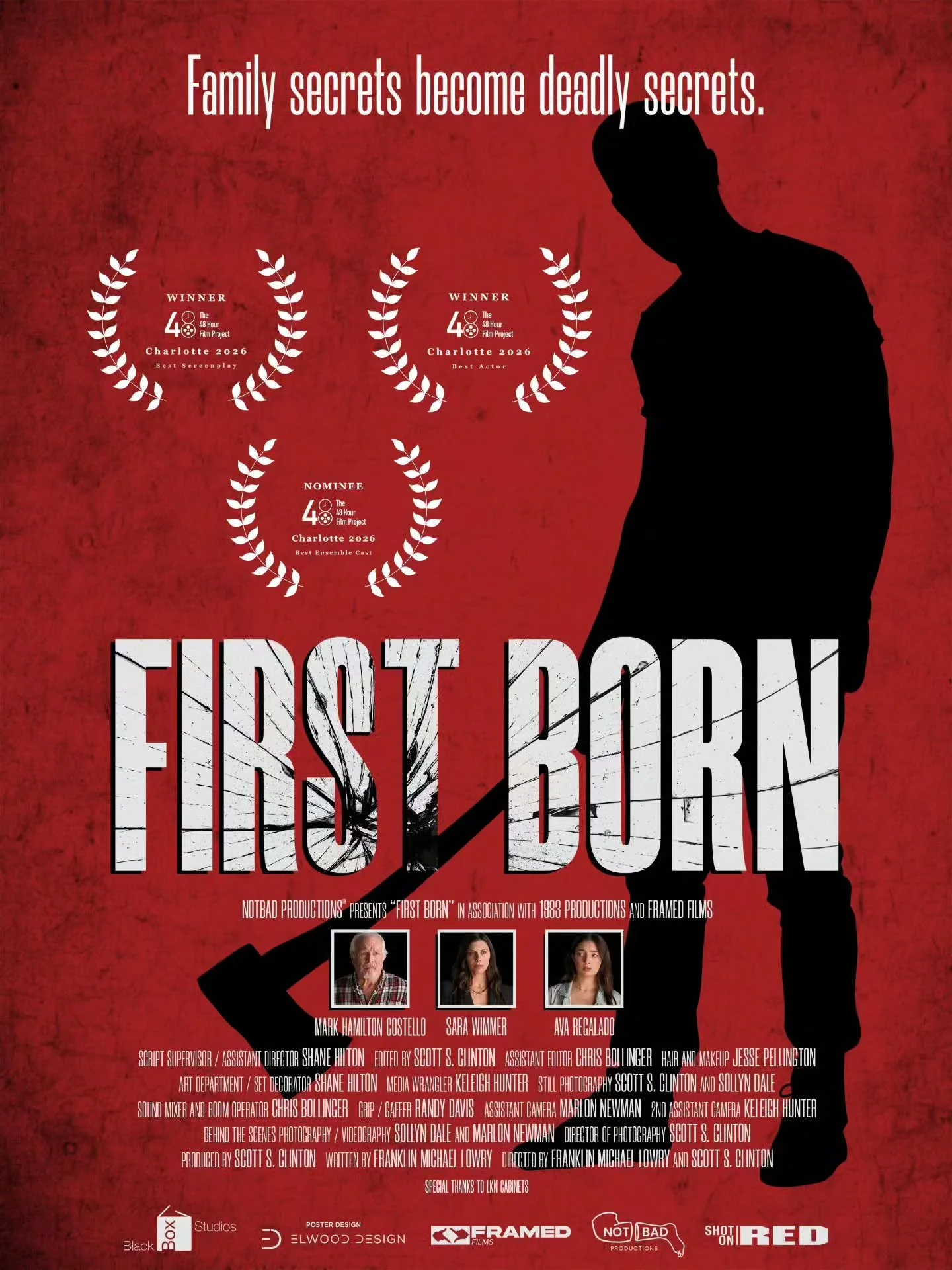 Fresh of the 48 Hour Film Project Charlotte awards ceremony, where our film was a semifinalist...

Congratulations to our screenwriter, Franklin Michael Lowry, for his Best Screenplay award and Mark Hamilton Costello for his Best Actor award.

Our ta