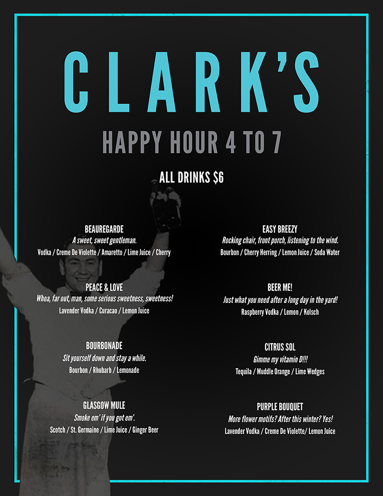 clarks happy hour menu 