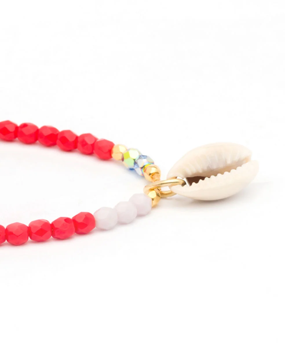 KAURI NECKLACE LIGHTRED / BLUE