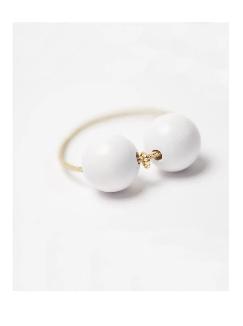 BIG WOODY HAIR TIE WHITE / GOLD