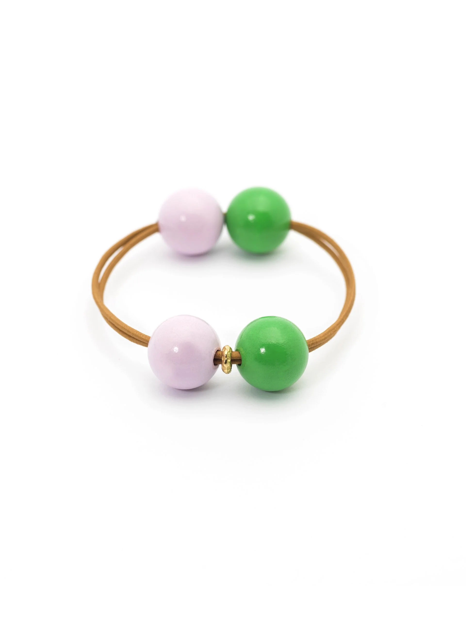 LIMITED EDITION ! WOODY HAIR TIE LIGHT PINK & GREEN / CARAMEL